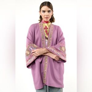 NWT Aratta Juliette Embelished French Terry Kimono in Purple - One Size